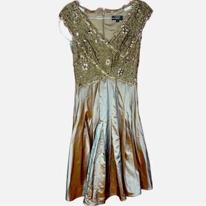 Tadashi Shoji Collection Metallic Beaded Party Dress